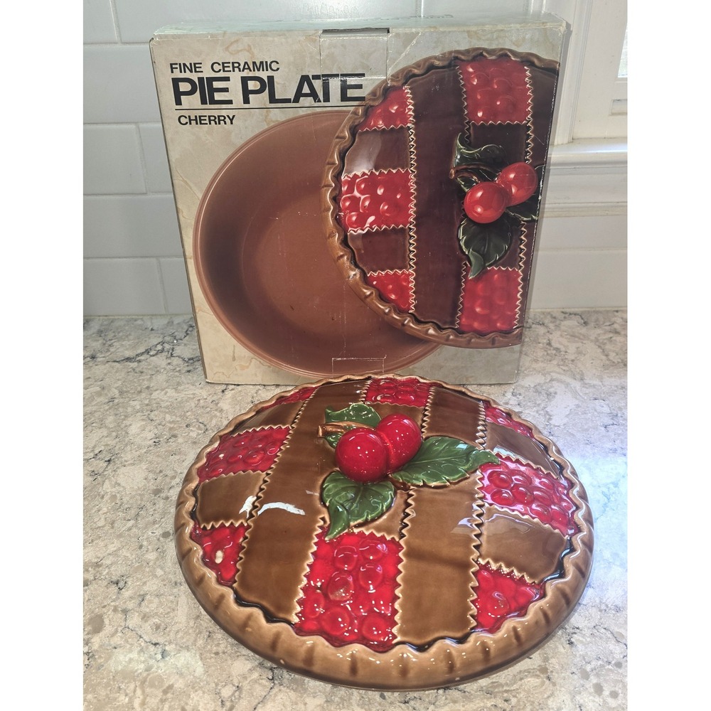 Vintage Ceramic Cherry Pie Keeper Lattice Lid Pie Plate Cherry Kitchen Decor